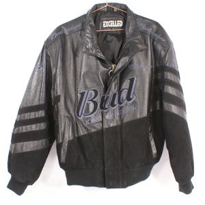 Excelled Black Leather Bud Racing  Jacket